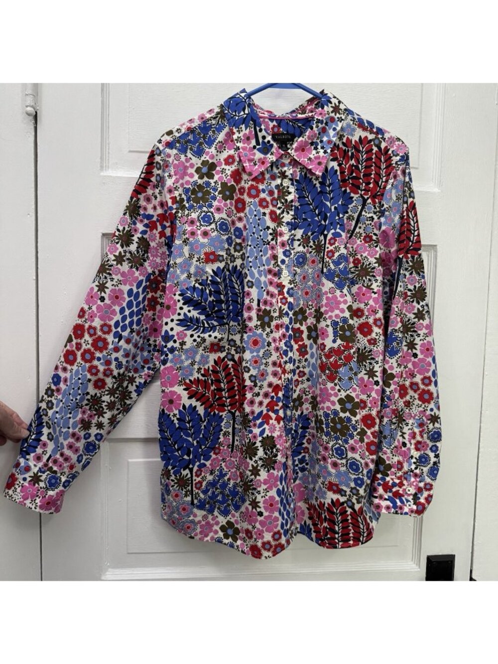 Talbots Women’s XL Cotton Patchwork Floral Button Down Shirt Multicolor - Picture 1 of 11